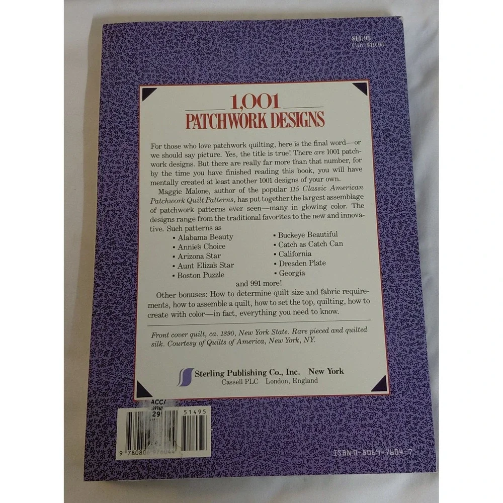 1001 Patchwork Designs Maggie Malone HC 1982 Sterling Publishing Quilt Book